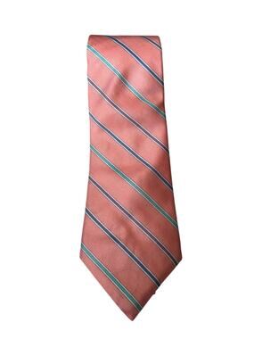 Vintage NEIL MARTIN Salmon Pink Stripe 100% Silk Tie Made USA Green Blue Purple